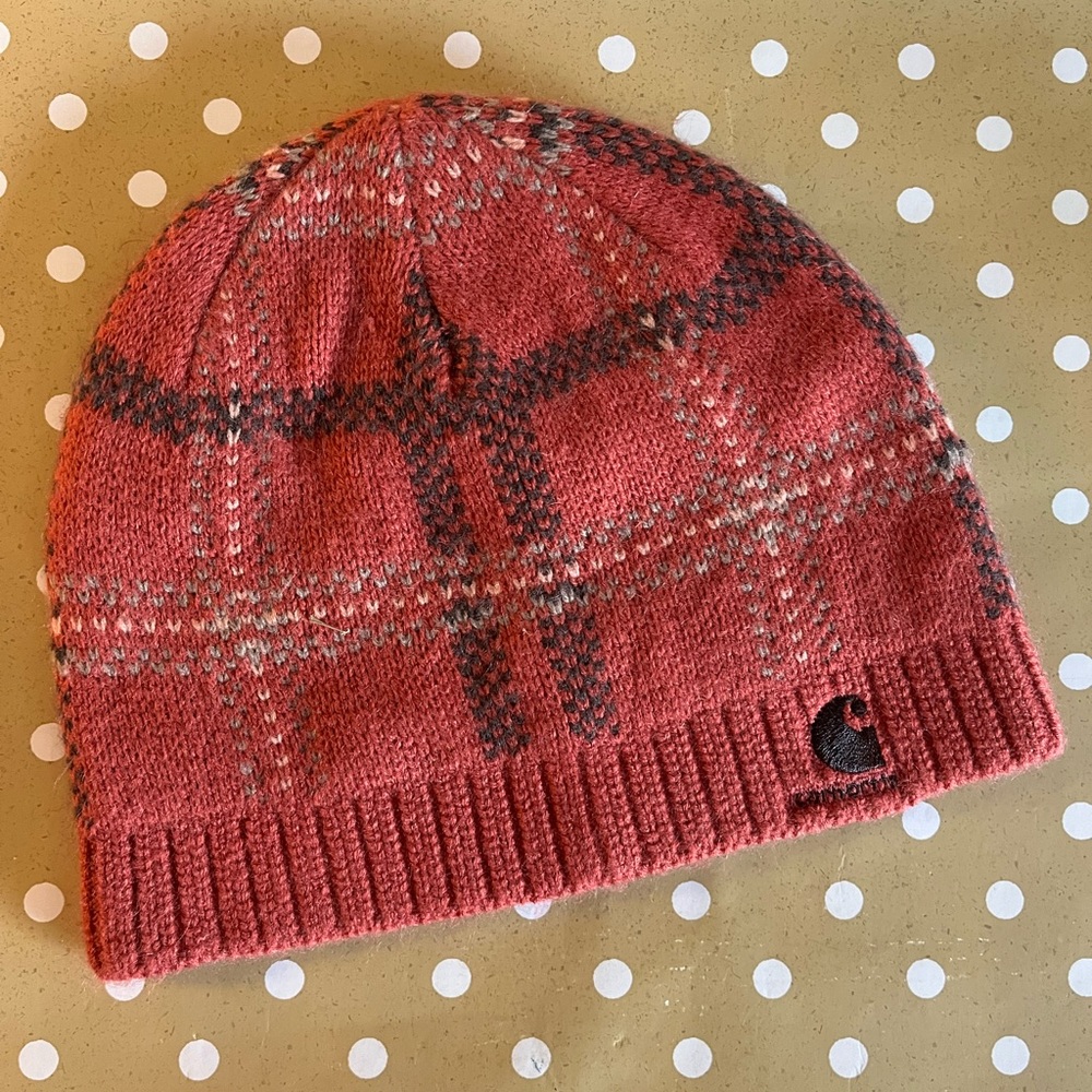 Carhartt Womens Knit Beanie Pink Plaid Cap Pull On Winter Hat One Size Acrylic